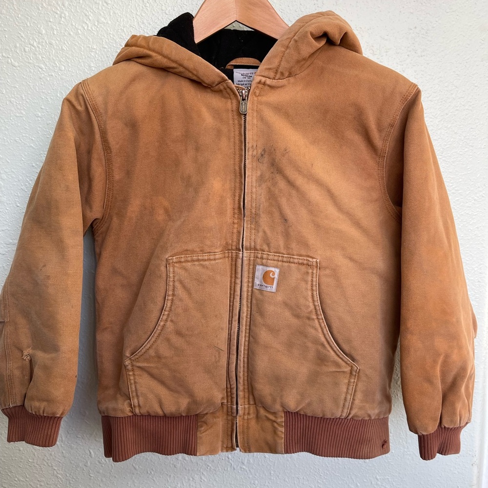 🍄SOLD🍄 Carhartt Kids Brown Patchwork Puffer Jacket - Picture 2 of 5